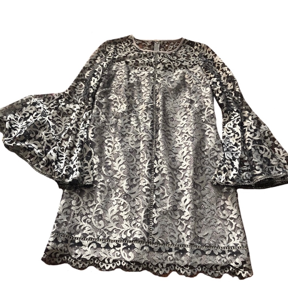 White House black market silver bell sleeve dress - Picture 2 of 10